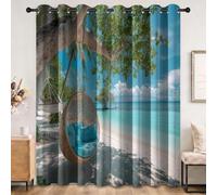 Générique Rideau Occultant Paysage Tropical, Lot de 2 Rideaux Occultant Thermique Isolant à Oeillets, Plage Fauteuil Suspendu Arbres Nuages, Decoration Chambre Salon Fenetre, 70 X 240 cm (LxH)