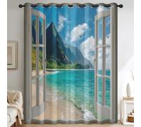 Générique Rideau Occultant Plage Chambre, Rideaux Paysage Tropical Salon, Thermique à Oeillets Fenêtre Decoration, Opaque Draperies 2 Pièces, 140 x 180 cm (L x H) E-D65