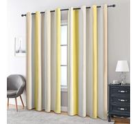 Générique Rideau Occultant Rayures Jaune et Blanc, Lot de 2 Rideaux Occultant Thermique Isolant à Oeillets, Motif Rayé Verticales Moderne, Decoration Chambre Salon Fenetre, 140 L x 200 H (33D-H)