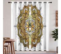Générique Rideau Occultant Rétro Ethnique, Mandala Fleurs Géométrie Lignes Motif Rideaux Thermiques à Oeillets, Rideaux Imprimé pour Salon Chambre Fenetre Décoration, 140 X 260 cm (LxH), Lot de 2