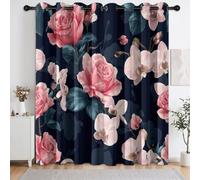 Générique Rideau Occultant Rustique Floral Isolation Thermique et Réduction du Bruit 140L X 180H cm (2 Panneaux) - Rideaux Vintage Botanique Floral Rose avec Oeillets pour Chambre Salon
