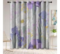 Générique Rideau Occultant, Style Campêtre Aquarelle Botanique Fleurs Violet Motif Rideaux Thermiques à Oeillets, Imprimé Rideaux pour Salon Chambre Fenetre Décoration, 70 L x 200 H cm