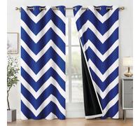 Générique Rideau Occultant Zigzag Bleu et Blanc, Rideaux Thermiques à Oeillets pour Salon et Chambre, Motif Zig Zag Géométrique Nautique Decoration Maison, L 140 X H 220, 2 Pièces Q-D52