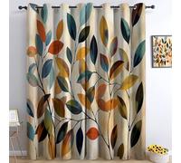 Générique Rideau Opaque Feuilles Vintage Abstraites L150 x H280 cm Rideaux isolants Thermiques avec Oeillets, Lot de 2 Rideau occultant et obscurcissant, Rideaux Salon Chambre Anti Bruit