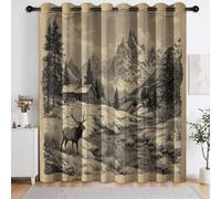 Générique Rideaux Campagne Nature occultants, Paire de Rideaux Animaux Cerf Forêt isolants thermiquement à œillets - Draperies de fenêtre pour Salon Chambre Salle à Manger 91.5 X 214 cm (L x H)