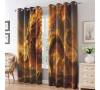 Générique Rideaux Dragon Doré, 110x215 cm, Lot de 2 | Rideaux Occultant Motif Animaux Fantaisie Oriental, Thermiques à Oeillets, Opaque, Decoration Chambre Salon Fenetre Q-D59