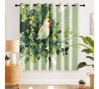 Générique Rideaux en Rideau Occultant Thermiques Rideaux à Oeillets Natural Vibrant Botanical Bird Forest Leaves Green Illustration Pattern pour Chambre Salon 2 Panneaux 117 x 175 CM