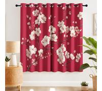 Générique Rideaux en Rideau Occultant Thermiques Rideaux à Oeillets Oriental Floral Fleurs de Cerisier Branches Rouge Rose Plantes Fresque pour Chambre Salon 2 Panneaux 135 x 245 CM