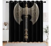 Générique Rideaux Gothique Épique occultants, Paire de Rideaux Tomahawk Celtique isolants thermiquement à œillets - Draperies de fenêtre pour Salon Chambre Salle à Manger 75 X 166 cm (L x H)