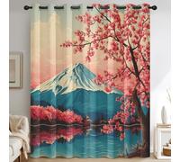 Générique Rideaux Mont Fuji Japonais Chambre, Rideau Occultant Thermiques à Oeillets, Fleurs de Cerisier Japonaises Decoration Salon Fenetre, Lot de 2 Draperies Intérieurs 140x200 cm (L x H) Q-D19