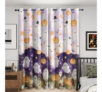 Générique Rideaux Motif Château Halloween 140x200 cm (LxH), Lot de 2 | Citrouille Decoration, Occultant, Thermiques, à Oeillets, Chambre, Salon, Draperies Intérieurs Fenetre l-179