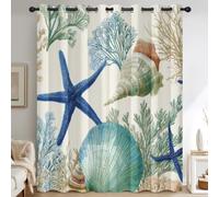 Générique Rideaux Motif Étoile de Mer Coquillage, 140x200 cm Lot de 2 | Rideau Occultant Plage Côtier, Thermique, Oeillets, Opaque, Decoration Chambre, Salon, Draperies Fenetre