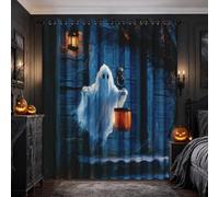 Générique Rideaux Motif Fantôme Halloween, 140x220 cm Lot de 2 | Rideau Occultant Maison Hantée, Thermique, Oeillets, Opaque, Decoration Chambre, Salon, Draperies Fenetre