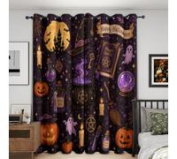 Générique Rideaux Motif Magie Halloween 140x240 cm (LxH), Lot de 2 | Sorcière Citrouille Fantôme Decoration, Occultant, Thermiques, à Oeillets, Chambre, Salon, Draperies Intérieurs Fenetre l-118