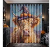 Générique Rideaux Motif Vache des Highlands, 140x220 cm Lot de 2 | Rideau Occultant Chapeau de Sorcière Halloween, Thermique, Oeillets, Opaque, Decoration Chambre, Salon, Draperies Fenetre