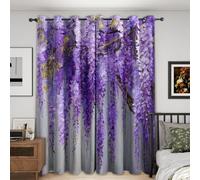 Générique Rideaux Motif Violet Fleur 140x240 cm (LxH), Lot de 2