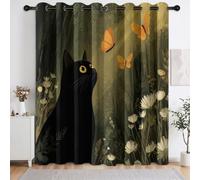Générique Rideaux Nature Animaux occultants, Paire de Rideaux Chat Noir Papillon Forêt isolants thermiquement à œillets - Draperies de fenêtre pour Salon Chambre Salle à Manger 117 X 229 cm (L x H)