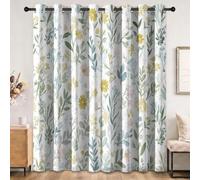 Générique Rideaux Occultant Motif Aquarelle Nordique, 70 X 240 cm (LxH) Lot de 2 Rideau Occultant Thermiques Imprimé Plantes Fleurs Feuilles, Opaque Draperie Oeillets Rideau pour Salon et Chambre