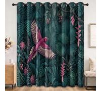 Générique Rideaux Occultant Motif Jungle Naturelle, 110 X 215 cm (LxH) Lot de 2 Rideau Occultant Thermiques Imprimé Animaux Oiseaux Feuilles, Opaque Draperie Oeillets Rideau pour Salon et Chambre