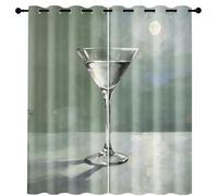 Générique Rideaux Occultant Verre à Martini Lune 140x220 cm 2 Pièces | Rideau Bar à Cocktails Rétro, Thermique Isolant à Oeillets Décoration Intérieure pour le Salon et la Chambre