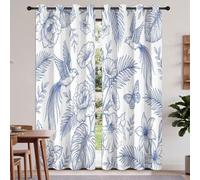 Générique Rideaux Occultants 67.5 L x 160 H cm, Minimaliste Dessiné à la Main Rideau Occultant Thermiques Rouge-Gorge Botanique Feuilles, Rideau Oeillets Opaque Draperie pour Salon et Chambre, Bleu