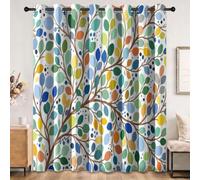 Générique Rideaux Occultants à Motif Aquarelle Florale Arbres Feuilles, Lot de 2 Rideaux Isolant Thermique à Oeillets, Multicolore Rideau Doux pour Salon Chambre, 67.5 L x 160 H cm