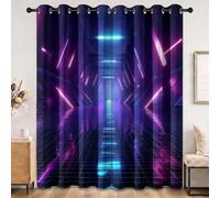 Générique Rideaux Occultants à Motif Moderne Gaming Effet 3D Néon, Lot de 2 Rideaux Isolant Thermique à Oeillets, Violet Rideau Doux pour Salon Chambre, 106.5 L x 254 H cm
