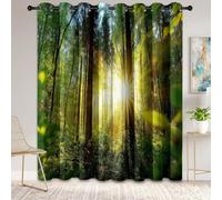 Générique Rideaux Occultants à Motif Naturel Moderne Forêt Arbres Rayons de Soleil, Lot de 2 Rideaux Isolant Thermique à Oeillets, Vert Rideau Doux pour Salon Chambre, 106.5 L x 254 H cm