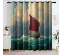 Générique Rideaux Occultants Épique Océan Enfant 2 Pièces, Viking Bateau en Bois Voile Rideau Thermiques Isolation Opaque à Oeillets - Draperies Imprimé pour Salon Chambre Fenetre 75 X 166 cm (L x H)
