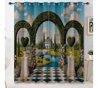 Générique Rideaux Occultants Motif Campagne Française Ponts Pierre Chemins Fleuris, Lot de 2 Panneaux 70L X 160H cm - Rideaux Thermiques Isolants à Oeillets pour Chambre et Salon Multicolore