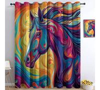 Générique Rideaux Opaques Thermiques Art Anime Animaux Cheval Rideaux De Fenêtre D'Effet 3D Polyester Occultants & Isolation, pour Chambre Salon avec Œillets 2 Panneaux 140 x 225 cm, Couleur