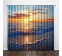 Générique Rideaux Paysage L70 x H160 CM 2 Panneaux Draperies Coucher Soleil Coucher Soleil Mer Protection UV Occultant D'effet Thermique avec Oeillets Rideau pour Chambre à Coucher Cuisine Salon