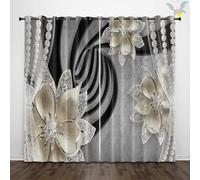 Générique Rideaux perforés Lot de 2 Rideau 280x300 cm Motif de Fleurs dorées Thermique Isolant Salon Cuisine Chambre Rideaux Occultants