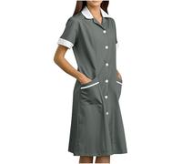 Générique Robe Medicale Femme Grande Taille Manches Courtes Uniforme de Travail Robes Blouse Infirmiere Femmes Professionnelle Uniforme D'infirmière Esthéticienne Femme Cadeau Pas Cher 2025