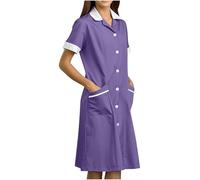 Générique Robe Medicale Femme Grande Taille Manches Courtes Uniforme de Travail Robes Blouse Infirmiere Femmes Professionnelle Uniforme D'infirmière Esthéticienne Femme Cadeau Pas Cher 2025