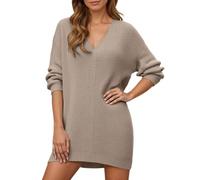 Générique Robe Pull en côtelée à Manches Longues et col roulé, Tunique décontractée, Coupe Ample, élégante et Chaude, Robe surdimensionnée pour l'hiver (Khaki, XXL)