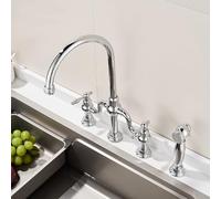Générique Robinet de Cuisine Bridge Taps avec Douchette Mitigeur Thermostatique Chromé à Double Levier pour Évier Robinet Mitigeur en Laiton pour Cuisine