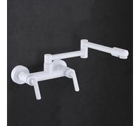 Générique Robinet de Cuisine Pliable Mural Mitigeur Double Levier 2 Trous 1/4 de Tour Eau Chaude/Eau Froide Blanc pour Évier