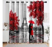 Générique Romantique Couple Tour Eiffel Lot de 2 Rideaux occultants | Rideaux à œillets Isolation Thermique décoratifs Rétro Classique Paris Paysage pour Chambre, Salon, 140L X 180H cm