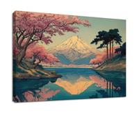 Générique Romantique Japonais Grande Tableau Decoration Murale, 100 x 70 cm | Encadré Toile Peinture Mont Fuji Fleur Cerisier Posters et Arts Décoratifs Murale Salon Chambre à coucher Couloir Cuisine