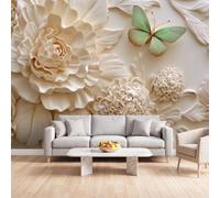 Générique Rose Couleur Crème Papier Peint Photo Panoramique 350x256 cm | Floral 3D Mode Papier Peint Intissé Mural, pour Salon Chambre à Coucher Salle des Enfants