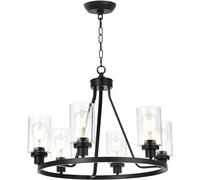 Générique Roue Lustre Noir Suspension Wagon Ferme Plafonnier Luminaire 6 Lumières Abat-Jour En Verre Suspendu Lumière, Luminaires intérieur
