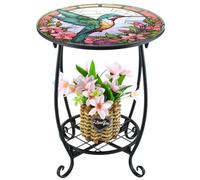 Générique Round Mosaic Side Table - Metal Patio Plant Stand | Animal | Metal Table Displays Plants Or Drinks; Fits Porch, Deck, Garden, Living Room; Versatile Indoor/outdoor