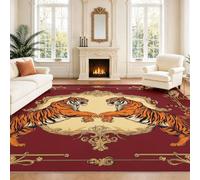 Générique Royal Luxe Salon Tapis Chambre Enfants Tigre Blason Or Rouge Symétrique Majestueux Motif Royal Imprimé Doux Flanelle Tapis 120 x 160 cm - Doux Au Toucher Facile À Nettoyer