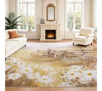 Générique Rural Aquarelle Tapis Salon Chambre Tapis Enfants Tapis Vélo Marguerites Blanc Brun Clair Naturel Paysage Imprimé Doux Flanelle Tapis 40 x 60 cm - Doux Au Toucher Facile À Nettoyer
