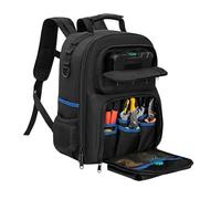 Générique Sac à dos à outils professionnel - rigide imperméable, plusieurs poches robustes, organiseur d'outils de chantier, tissu d'entretien renforcé, bretelles rembourrées | Pour les électriciens