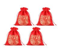 Générique Sacs à cordon 4 pièces en brocart rouge pour bijoux et argent, conçus pour emballages cadeaux lors de fêtes chinoises et anniversaires