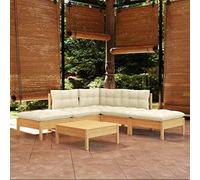 Générique Salon De Jardin 6 Pieces Bois De Pin avec Coussins | Modulable, Assortiment Patio, Charge Max 110 kg Par Siege, Confortable