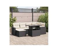 vidaXL Ensemble de salon de jardin 7 pièces avec coussins noir poly rotin