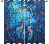 Générique Salon Rideau Occultant 2 Pièces 75L X 166H cm, Attrape-RêVes en Plumes Rideau Thermique Isolant Tenture Opaque à Oeillets Bleu Rideaux Anti UV Decoration Chambre Enfant Adult